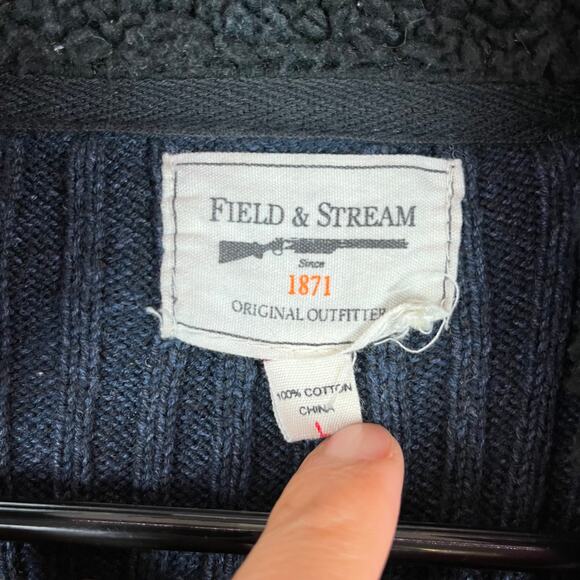 Field & Stream Mens Sweater Blue Heavy Knit Reinforced Shoulders 1/4 Zip Large - Picture 9 of 13